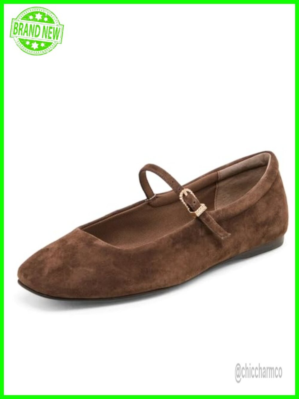 Women's Suede Square Toe Ballet Flats with Ankle Buckle Strap